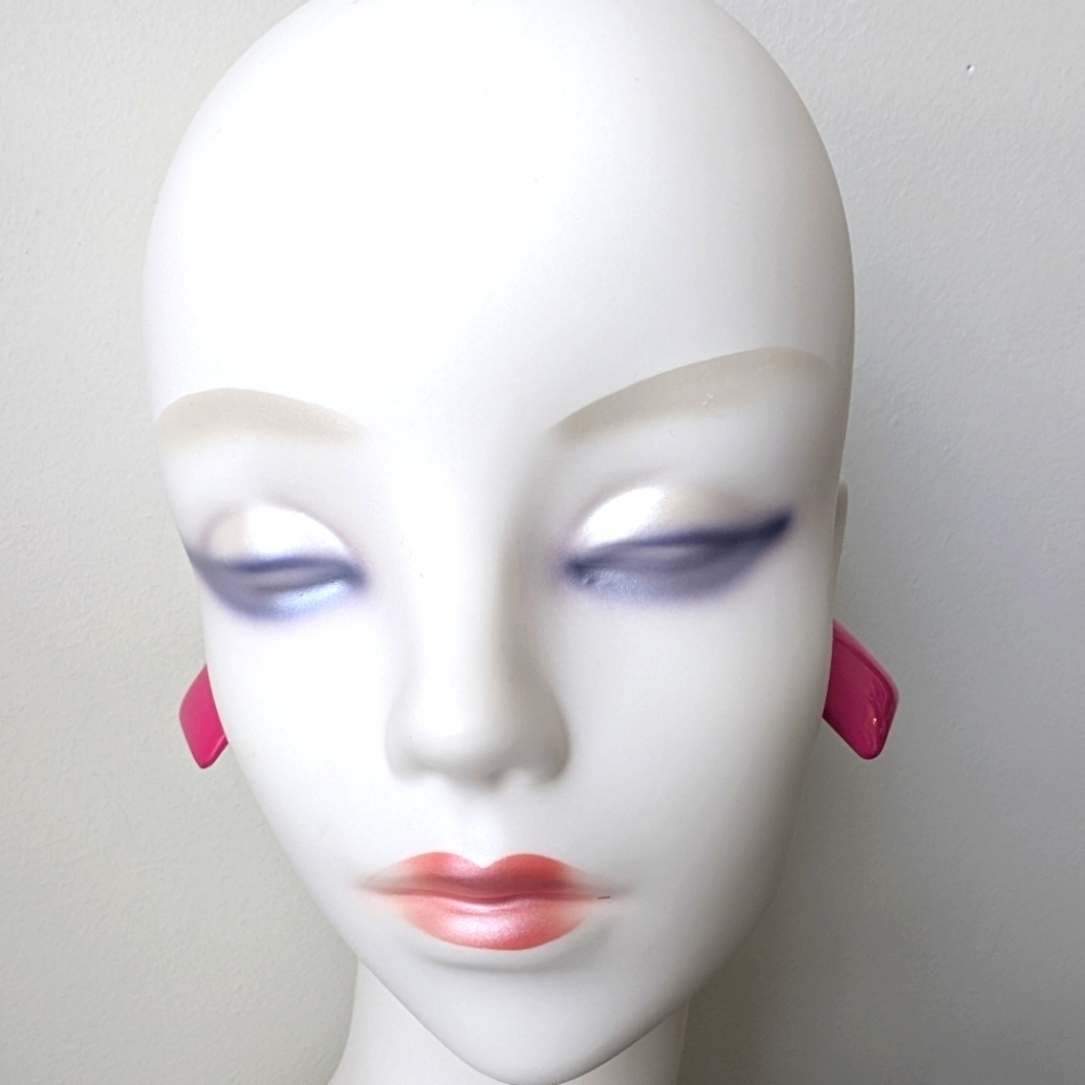 Barbiecore Vintage 80s Pink Square Metal Earrings - Picture 2 of 6